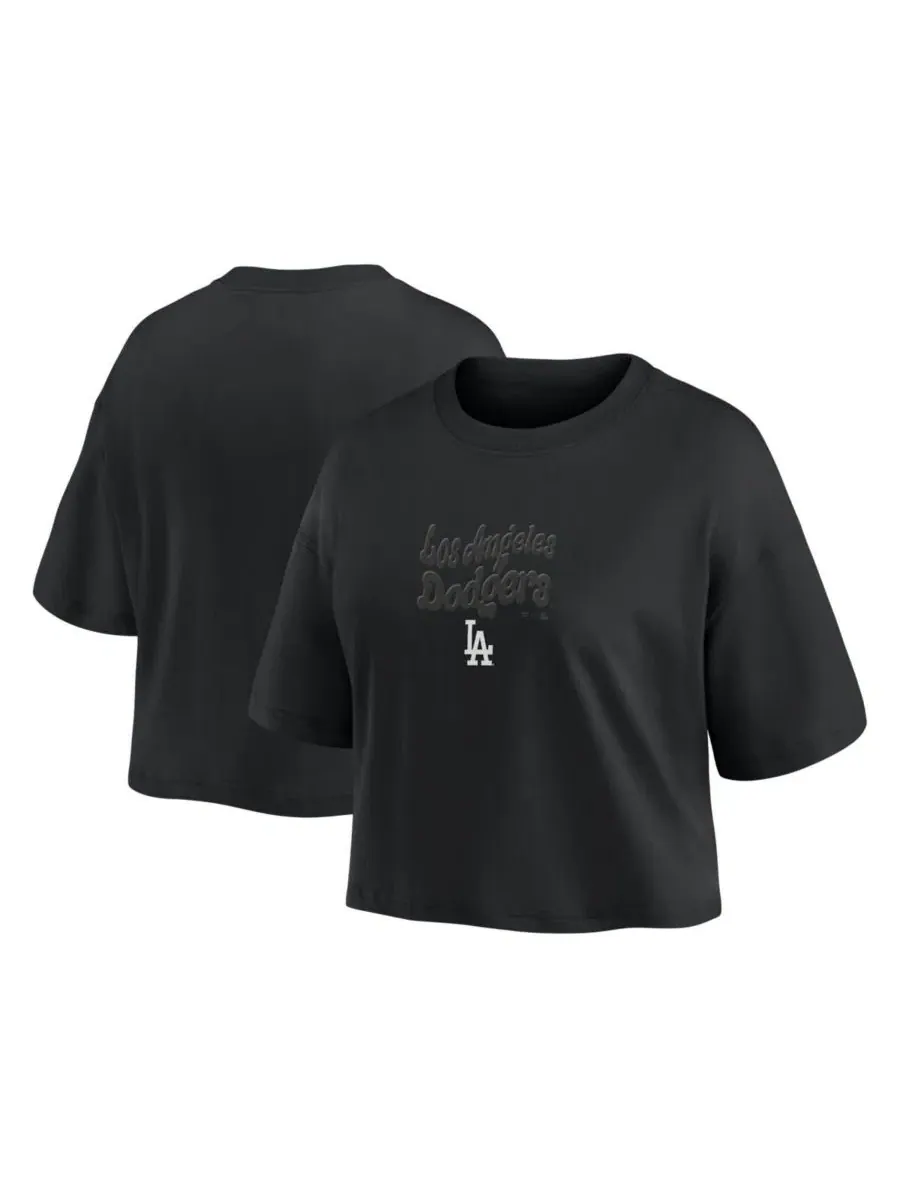 Кроп-топ с принтом Blackout Wave Los Angeles Dodgers Fanatics — изображение 1 из 3, черный