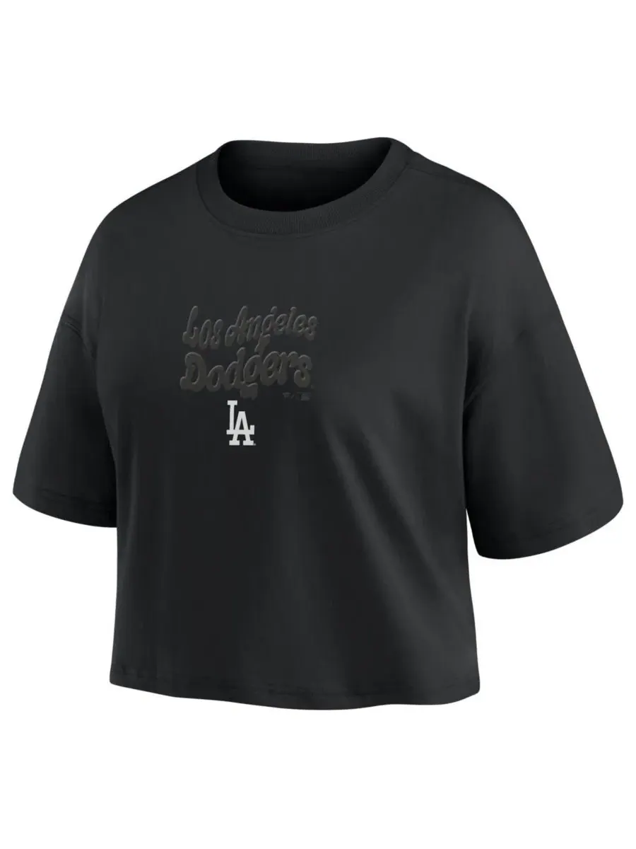 Кроп-топ с принтом Blackout Wave Los Angeles Dodgers Fanatics — изображение 2 из 3, черный