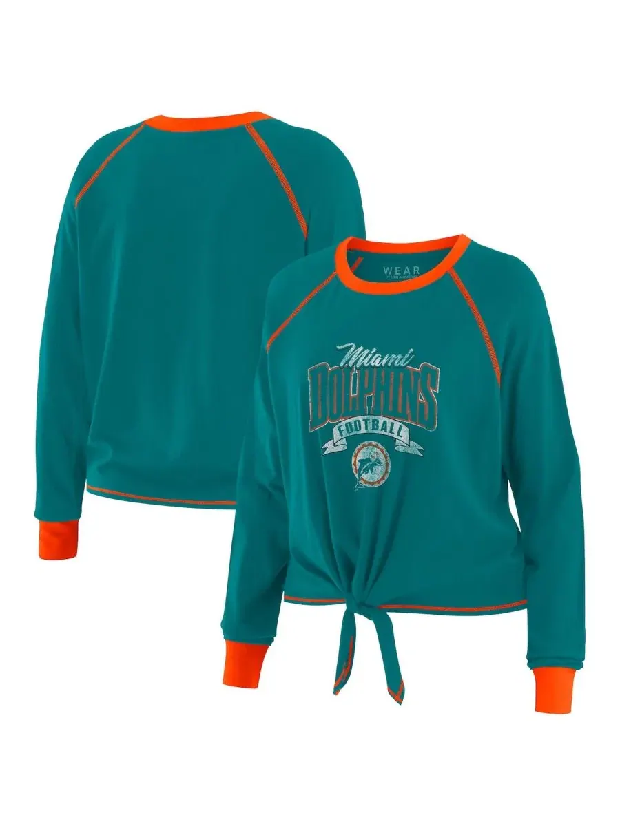 Женская футболка с длинным рукавом и завязкой спереди, Miami Dolphins Tie-Front Long Sleeve Top — изображение 1 из 4, голубой