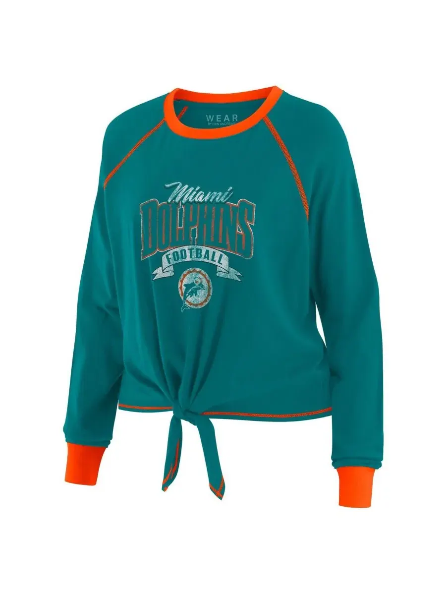 Женская футболка с длинным рукавом и завязкой спереди, Miami Dolphins Tie-Front Long Sleeve Top — изображение 2 из 4, голубой