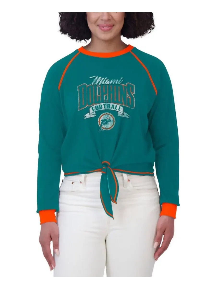 Женская футболка с длинным рукавом и завязкой спереди, Miami Dolphins Tie-Front Long Sleeve Top — изображение 4 из 4, голубой