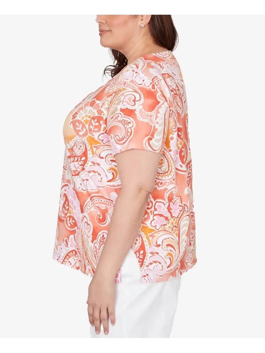 Футболка с пайетками и плиссировкой у ворота, модель Paisley Beaded Neck Pleated Alfred Dunner — изображение 3 из 5