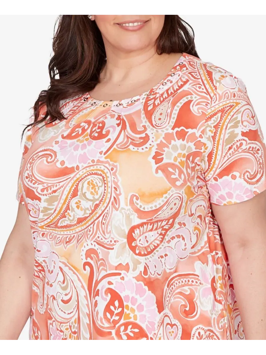 Футболка с пайетками и плиссировкой у ворота, модель Paisley Beaded Neck Pleated Alfred Dunner — изображение 4 из 5