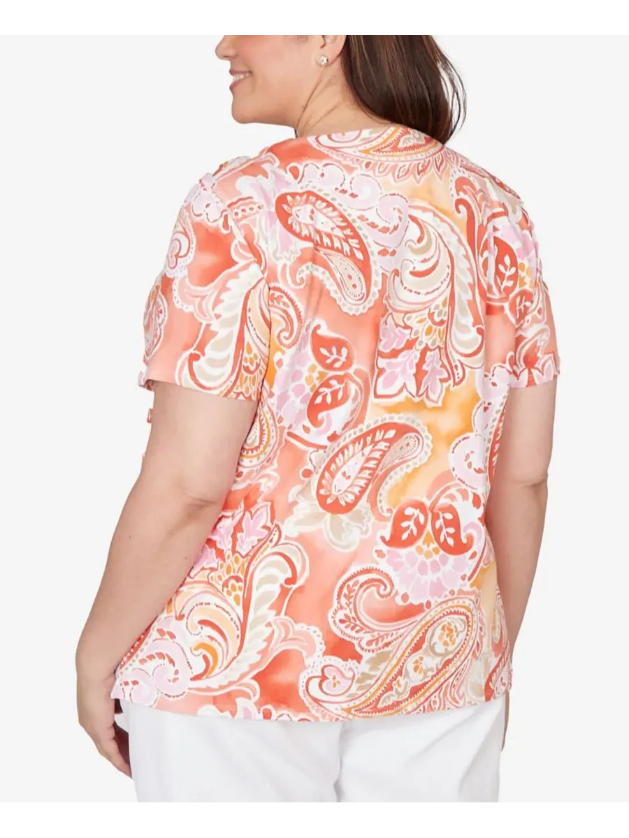 Футболка с пайетками и плиссировкой у ворота, модель Paisley Beaded Neck Pleated Alfred Dunner — изображение 5 из 5