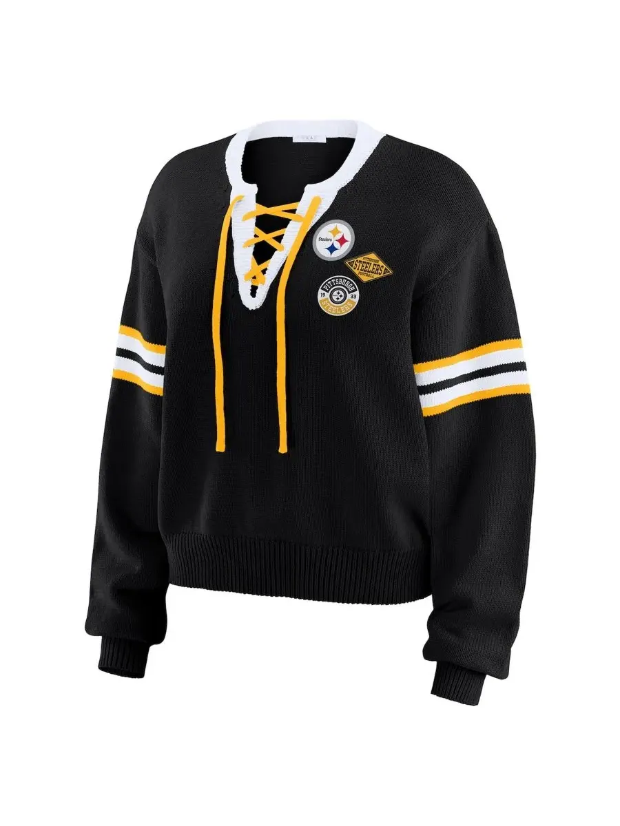 Женский свитер с кружевной шнуровкой Pittsburgh Steelers WEAR by Erin Andrews — изображение 2 из 4, черный
