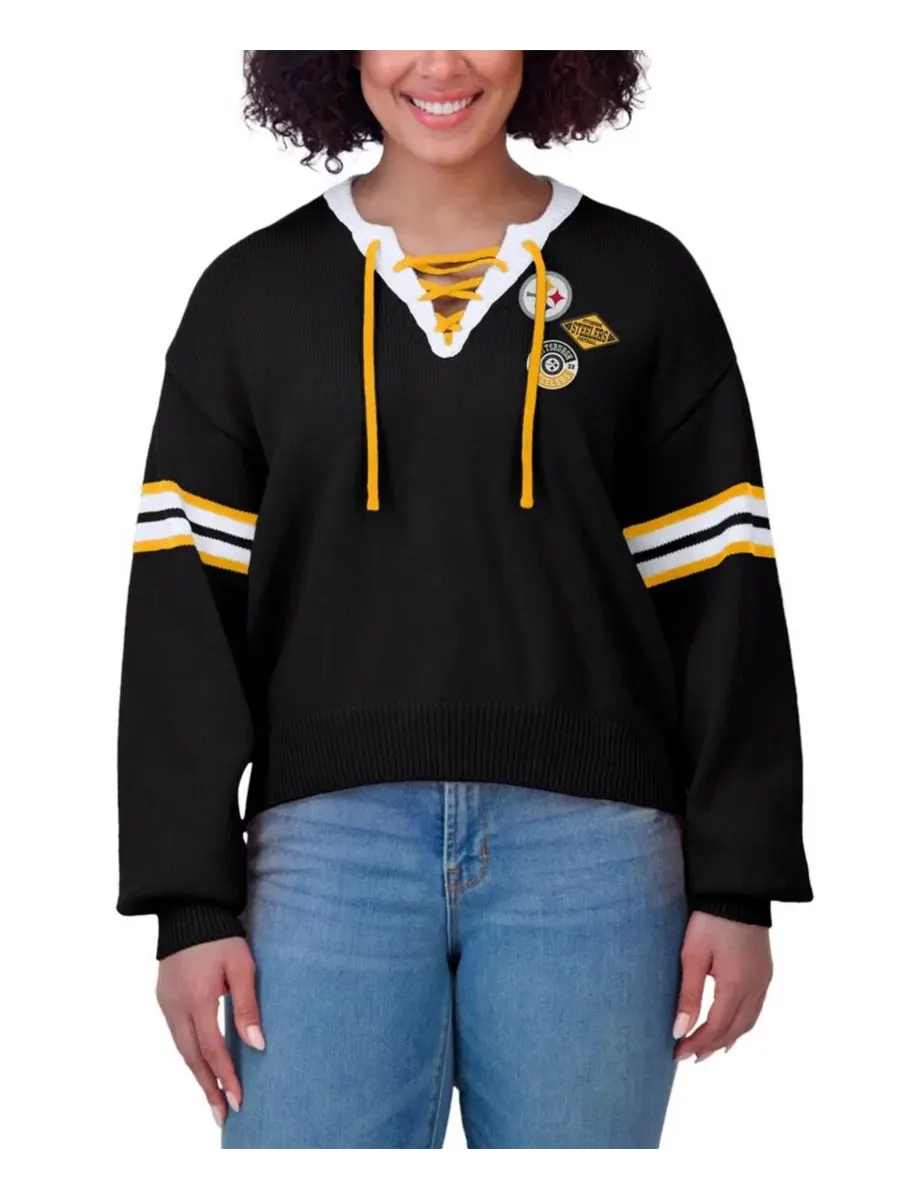 Женский свитер с кружевной шнуровкой Pittsburgh Steelers WEAR by Erin Andrews — изображение 4 из 4, черный