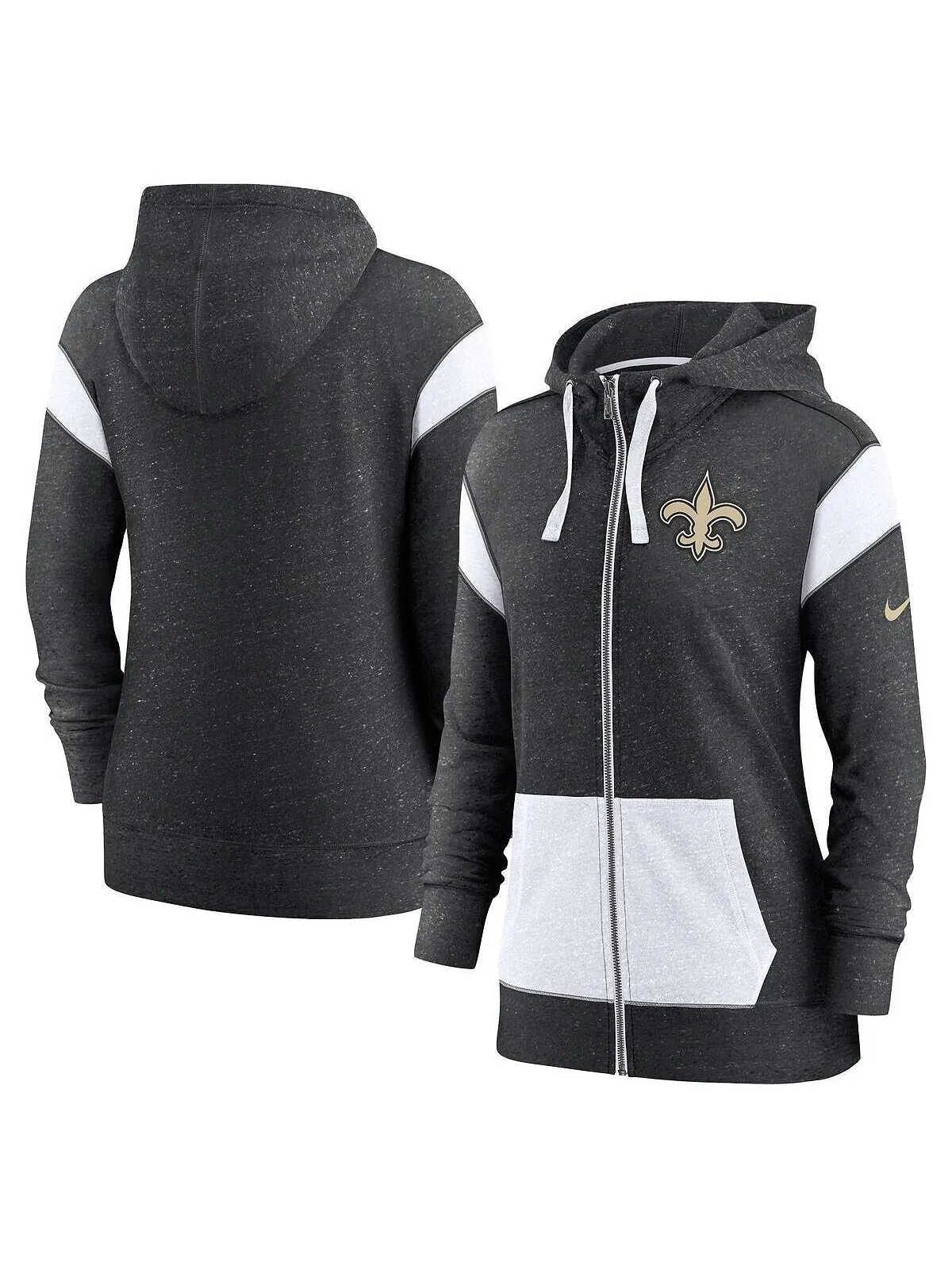 Женская меланжевая черно-белая толстовка с капюшоном new orleans saints plus monaco с молнией во — изображение 1 из 3