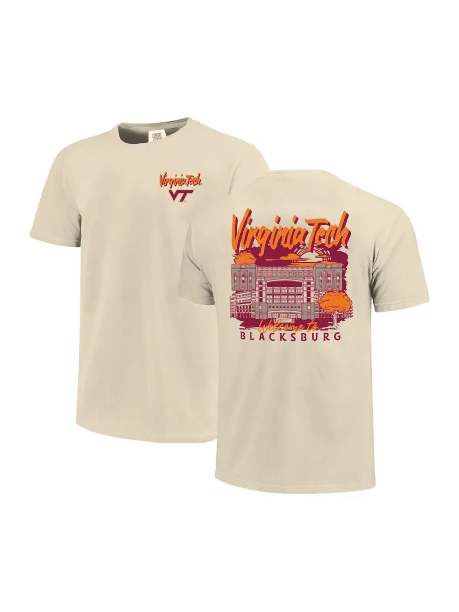 Футболка с длинным рукавом с принтом, Virginia Tech Hokies Hand-Drawn Campus Stack Image One — прозрачный