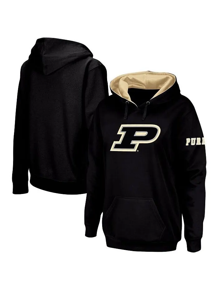Женский черный пуловер с капюшоном Purdue Boilermakers Team с большим логотипом Stadium Athletic — изображение 1 из 4