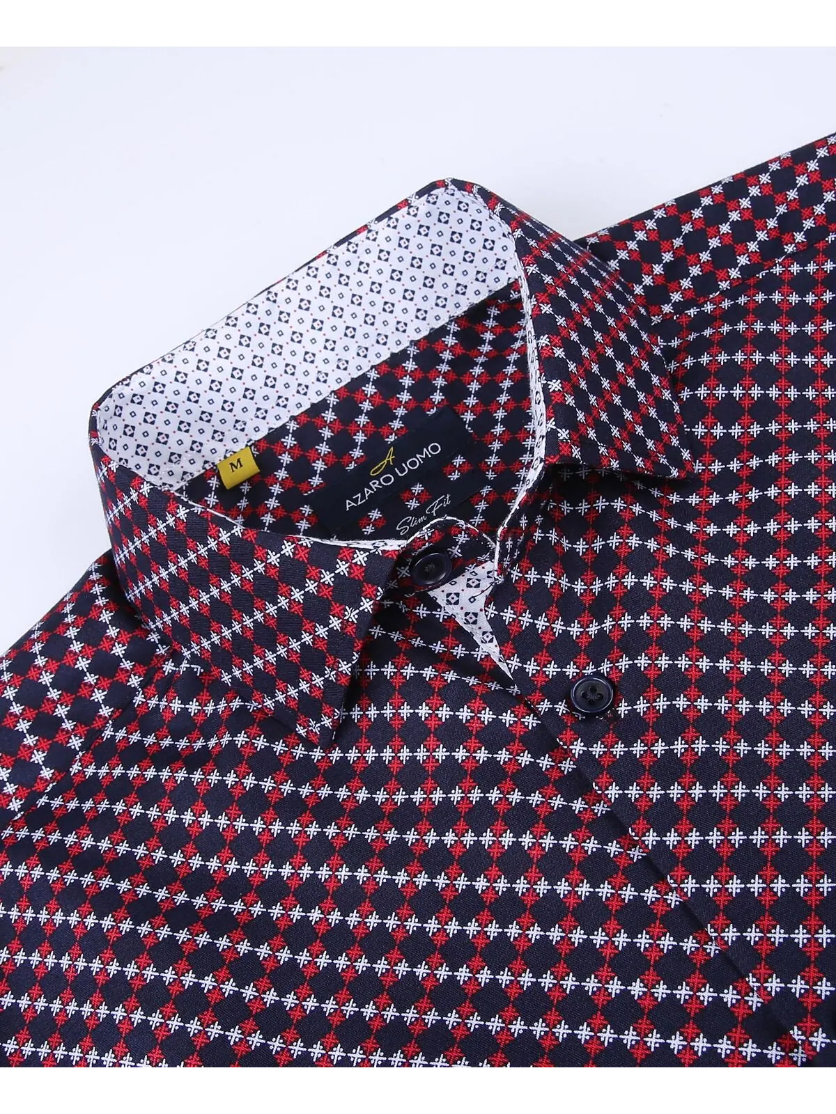 Мужская классическая рубашка slim fit business в морском стиле на пуговицах Azaro Uomo — изображение 2 из 6, темно-синий