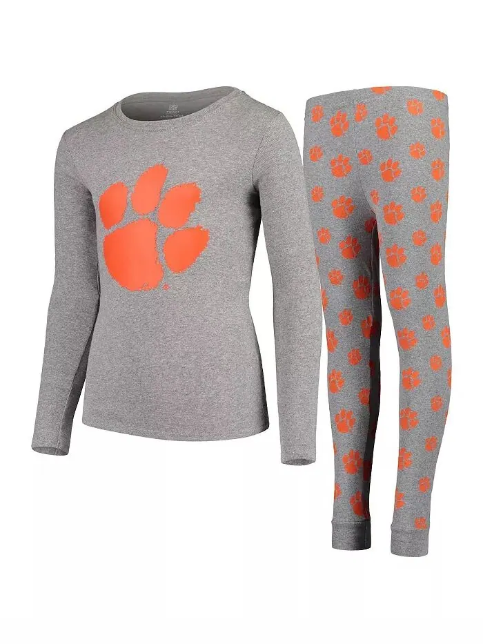 Футболка с длинным рукавом и штаны Big Boys Heathered Gray Clemson Tigers для сна Outerstuff — изображение 1 из 4