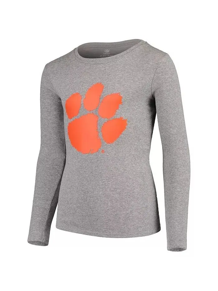 Футболка с длинным рукавом и штаны Big Boys Heathered Gray Clemson Tigers для сна Outerstuff — изображение 4 из 4