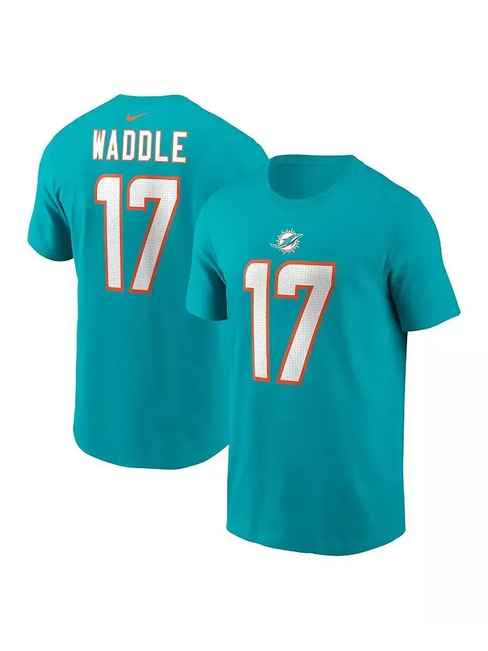Мужская футболка Jaylen Waddle Aqua Miami Dolphins с именем и номером игрока Nike — изображение 1 из 3