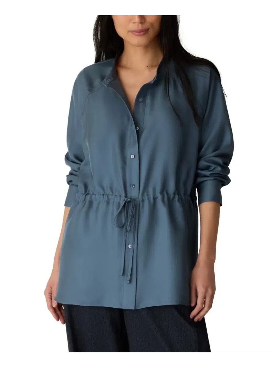 Блуза из шелка с воротником-стойкой и длинным рукавом реглан Eileen Fisher, Celadon Spring — изображение 1 из 4
