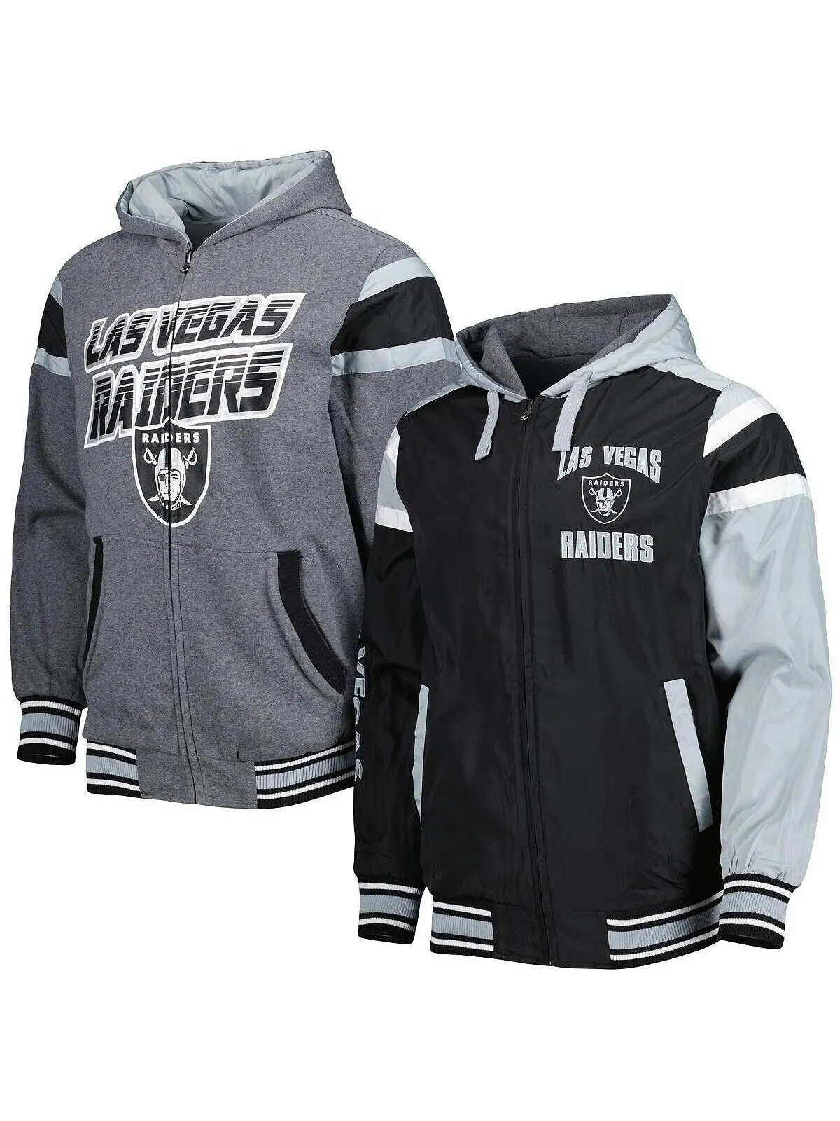 Мужская двусторонняя куртка с капюшоном и молнией во всю спину Las Vegas Raiders Extreme черного