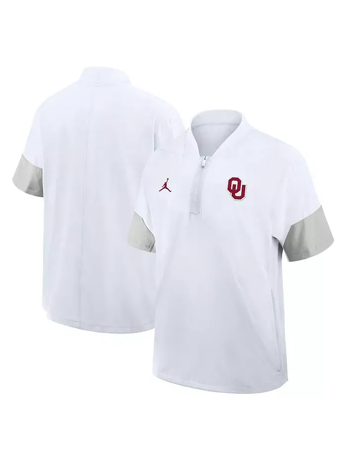 Мужская белая легкая куртка с короткими рукавами Oklahoma Sooners 2025 для тренеров (сидлайн) Jordan — изображение 1 из 3