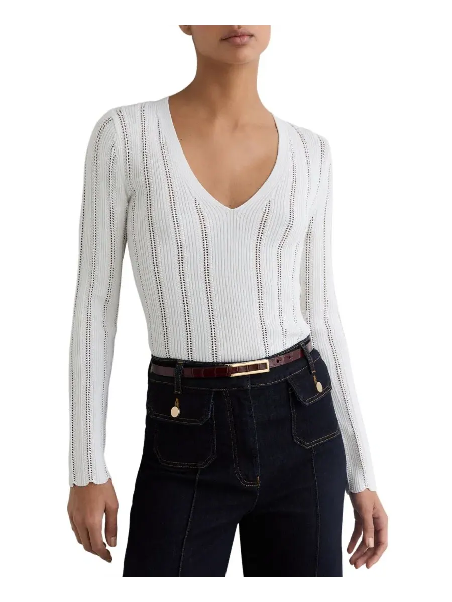 Джемпер с V-образным вырезом и ажурной вязкой Loui Open-Stitch V-Neck Jumper REISS — изображение 1 из 5