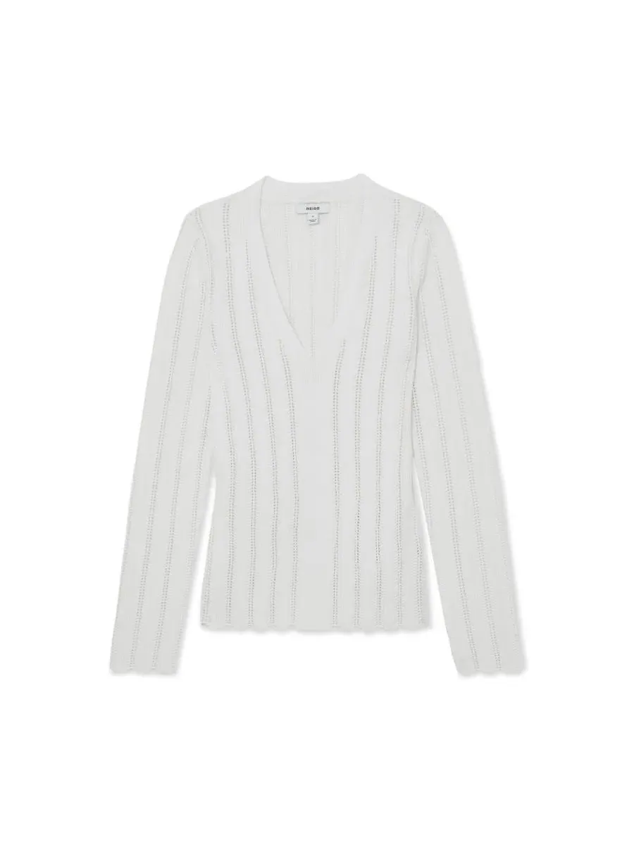 Джемпер с V-образным вырезом и ажурной вязкой Loui Open-Stitch V-Neck Jumper REISS — изображение 4 из 5