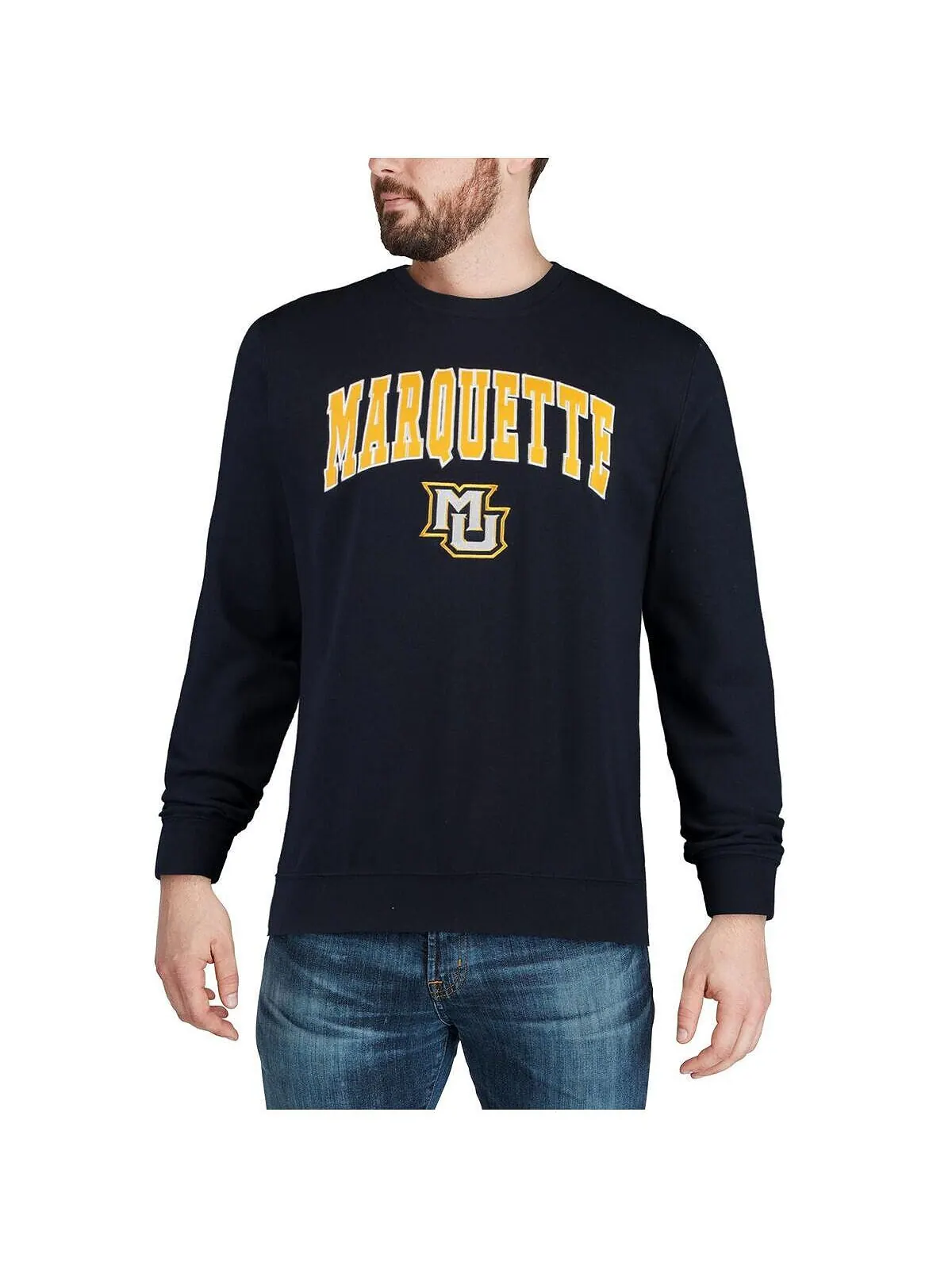 Мужская темно-синяя толстовка с круглым вырезом marquette golden eagles arch и логотипом Colosseum — изображение 4 из 4