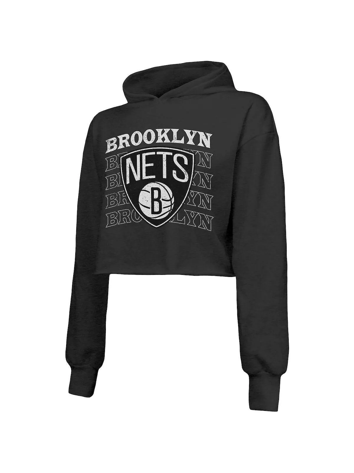 Женский укороченный пуловер из трехслойной ткани с капюшоном Brooklyn Nets черного цвета с — изображение 2 из 3, черный