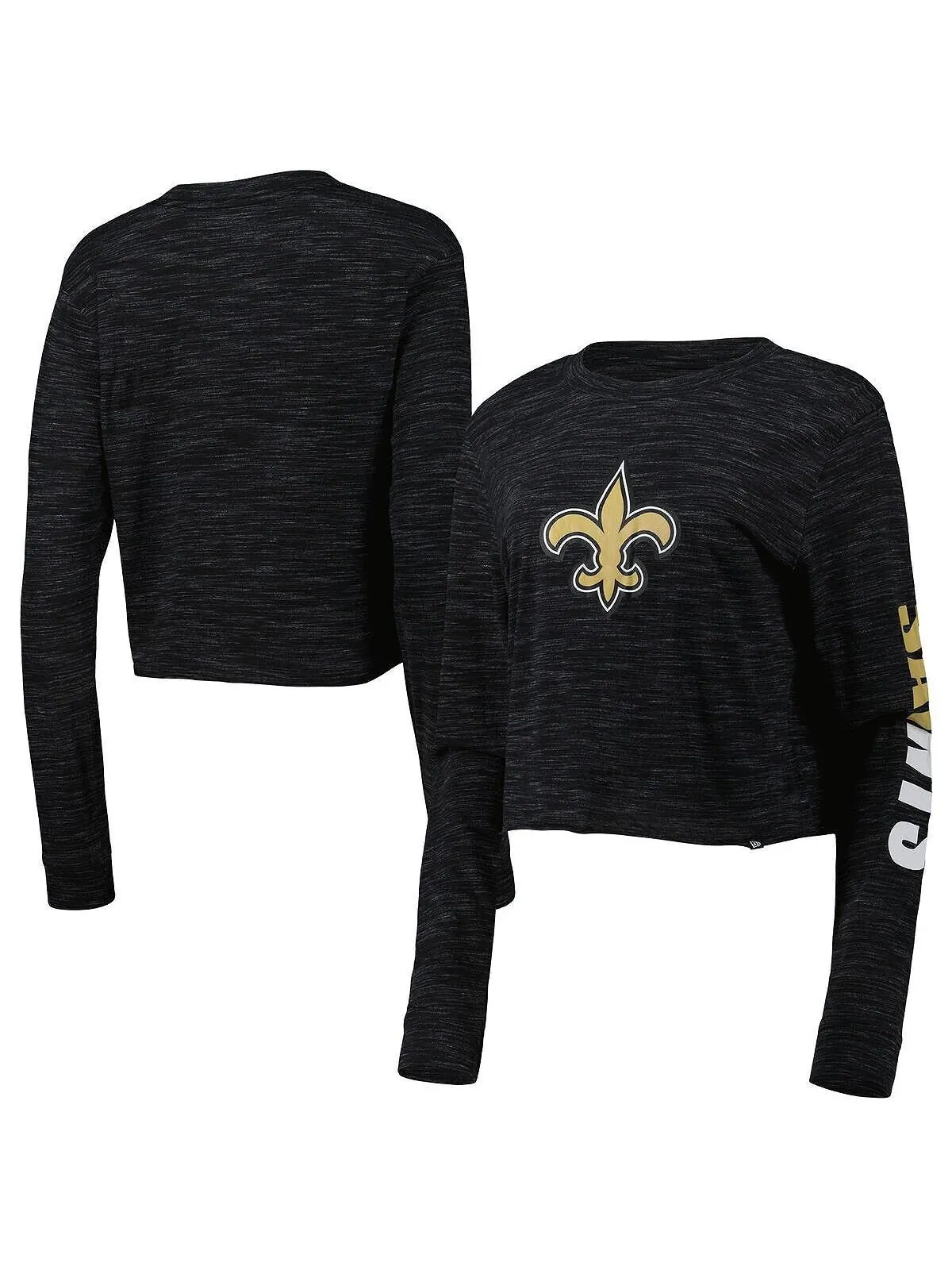 Женская черная укороченная футболка с длинным рукавом New Orleans Saints New Era