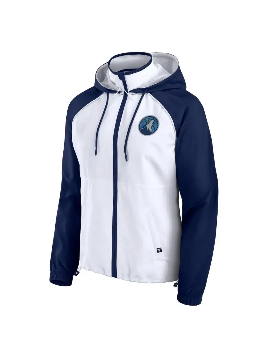 Fanatics Женская куртка-анорак Minnesota Timberwolves белого/темно-синего цвета с рукавами реглан и — изображение 2 из 3