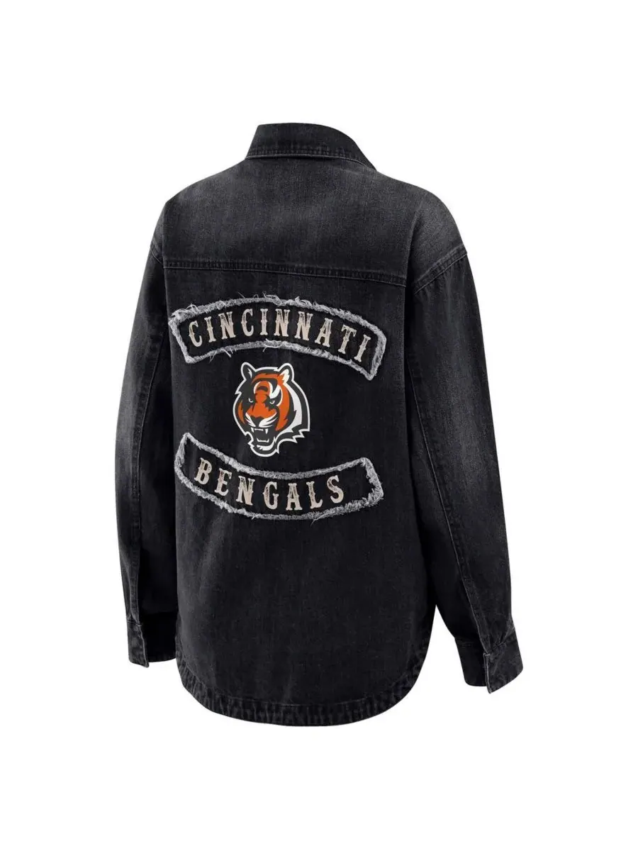 WEAR by Erin Andrews Женская черная джинсовая куртка-рубашка оверсайз с логотипом Cincinnati — изображение 3 из 3, черный