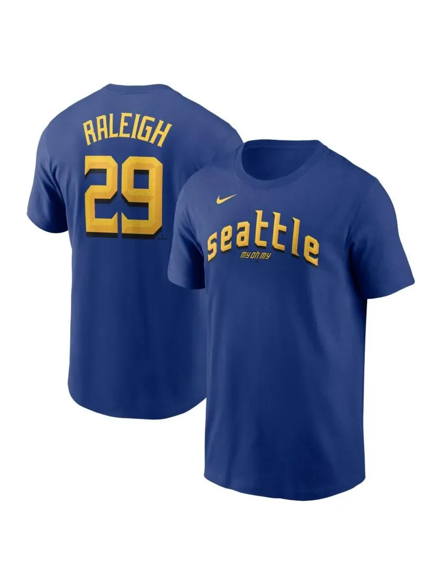 Мужская футболка Cal Raleigh Royal Seattle Mariners City Connect Fuse с именем и номером Nike — изображение 1 из 3