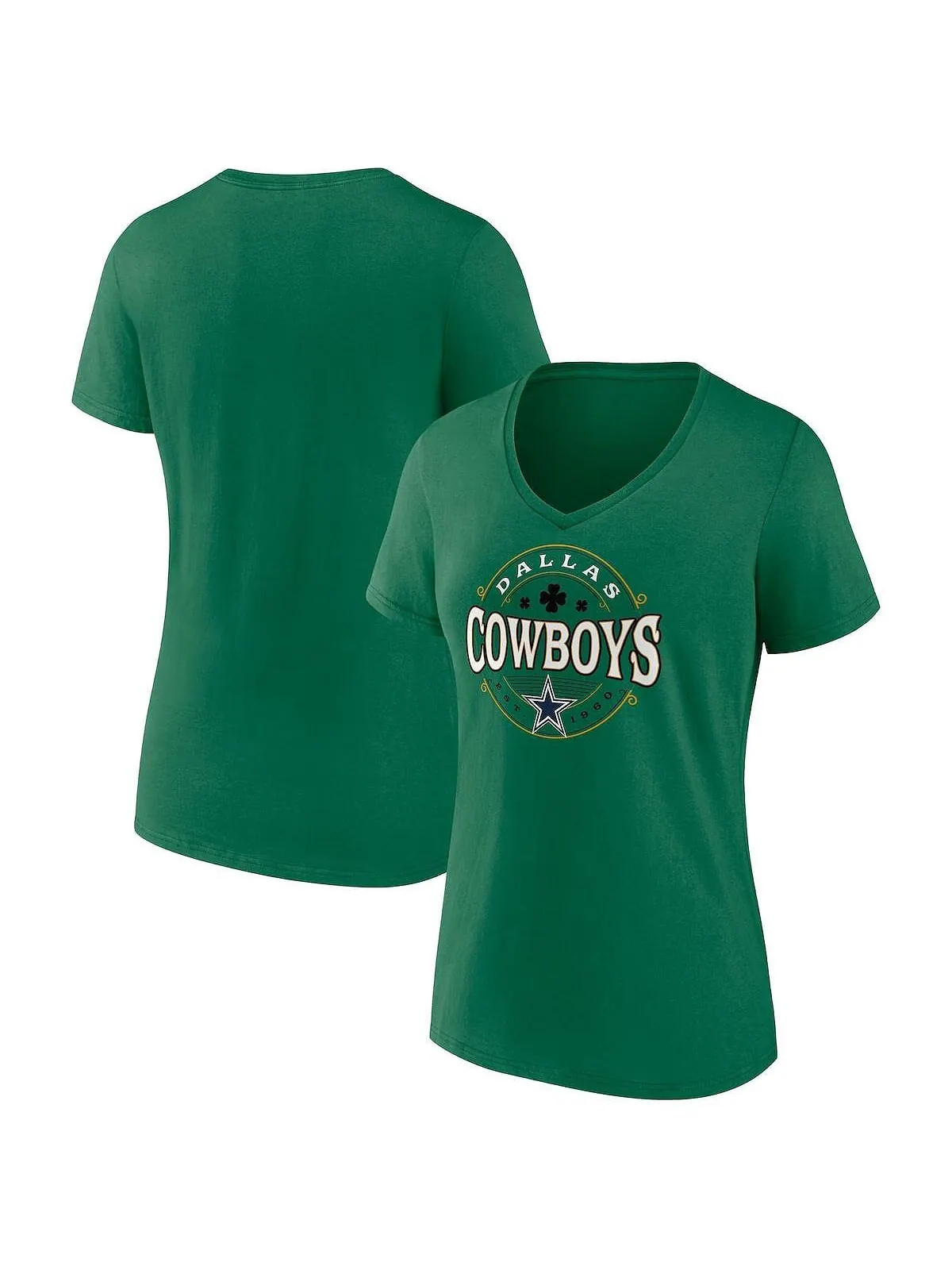 Зеленая женская фирменная футболка Dallas Cowboys Lucky Celtic с v-образным вырезом Fanatics — изображение 1 из 3, зеленый
