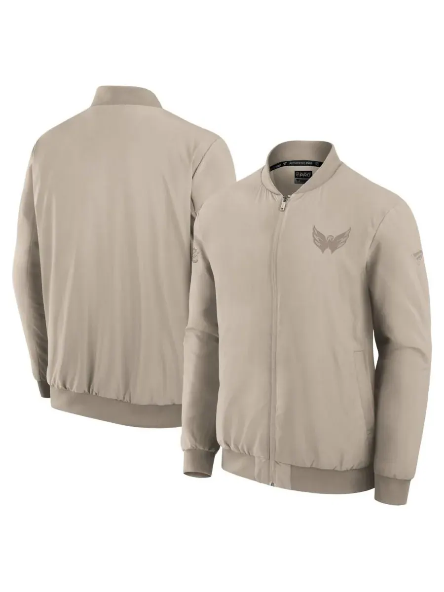Fanatics Мужская легкая куртка-бомбер на молнии с логотипом Washington Capitals Authentic Pro Road — изображение 1 из 3