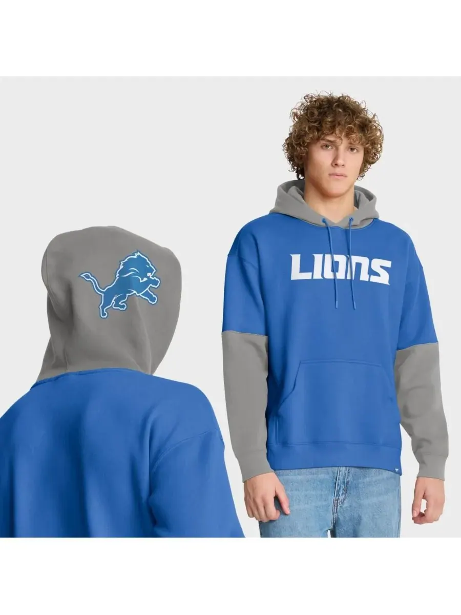 Fanatics Мужская толстовка с капюшоном в виде синего шлема команды Detroit Lions — изображение 1 из 5, синий