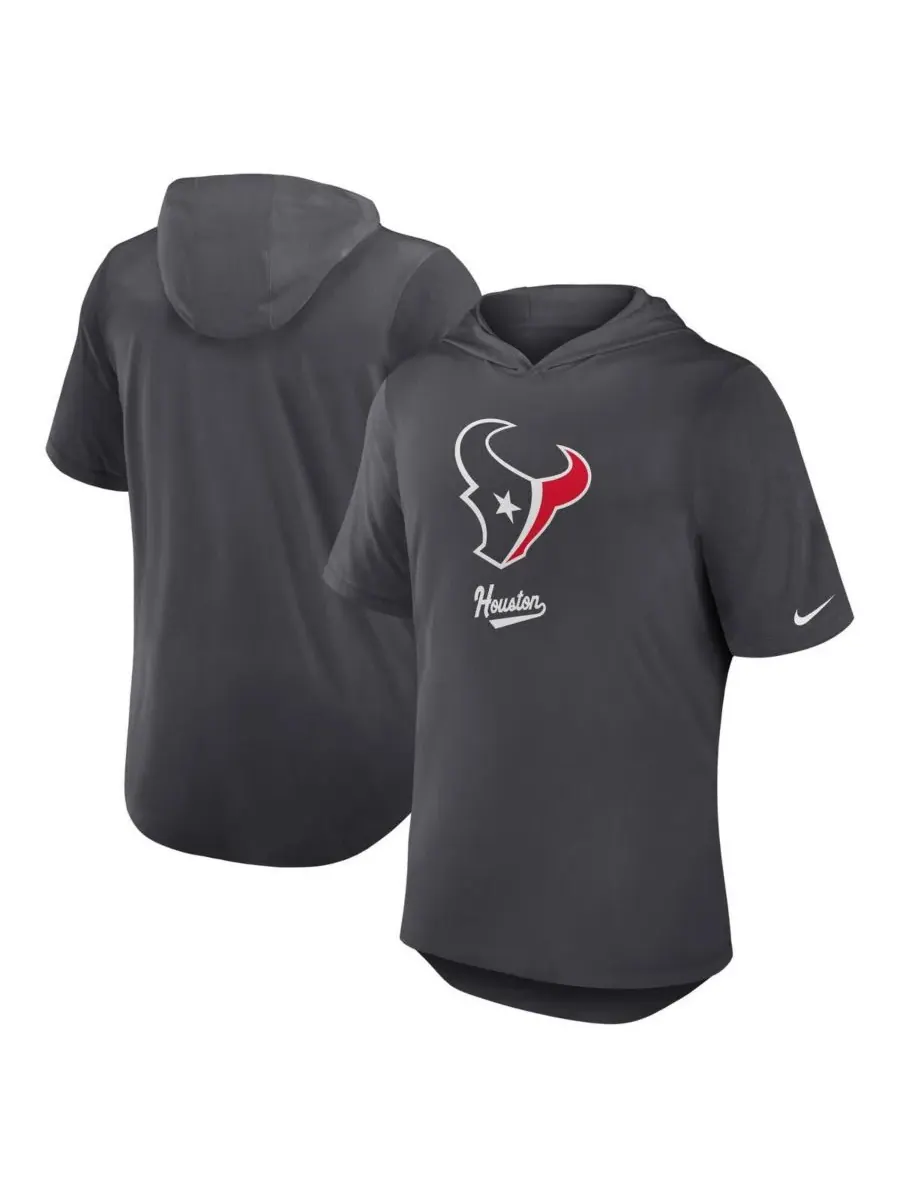 Nike Мужская футболка с капюшоном Houston Texans Tri-Blend Performance цвета антрацит — изображение 1 из 3, серый