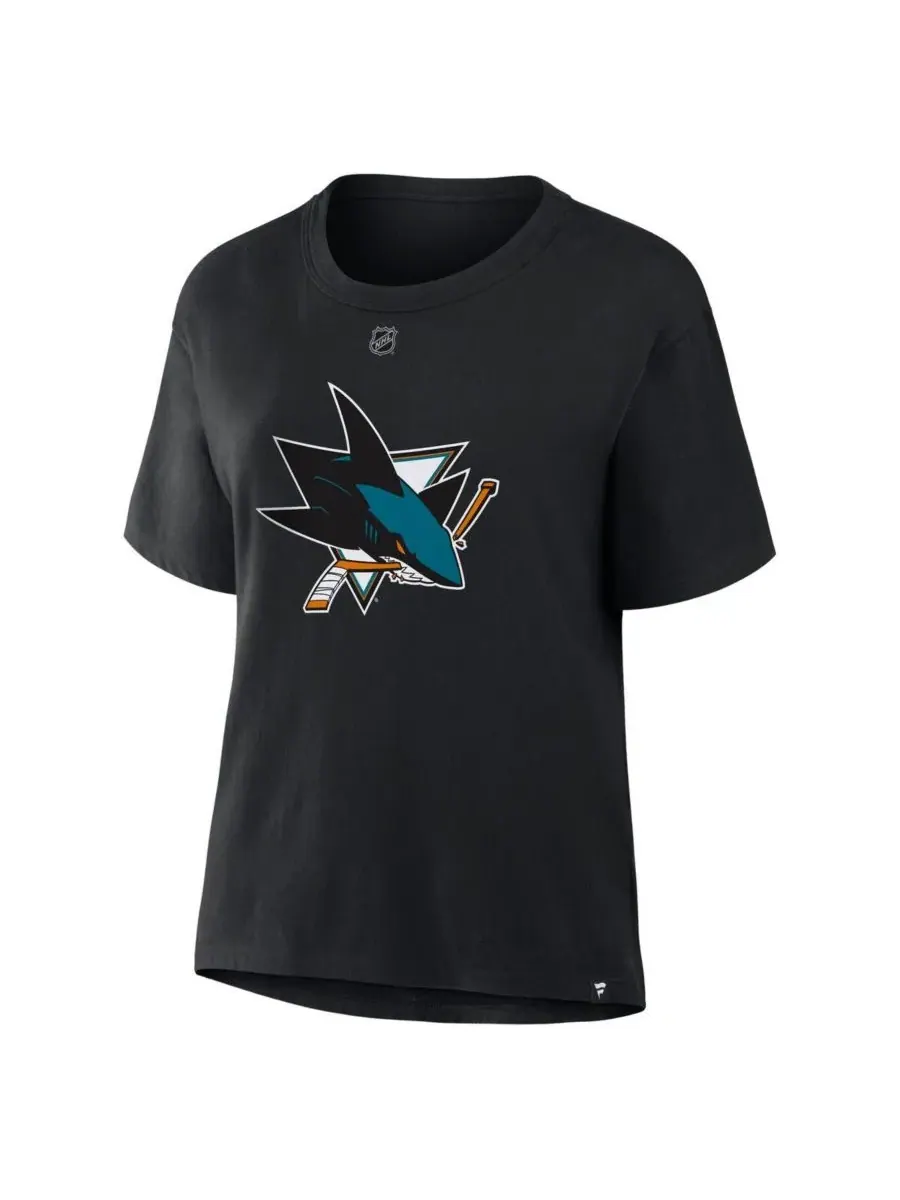 Fanatics Женская черная футболка Macklin Celebrini San Jose Sharks Authentic Stack с именем и — изображение 2 из 3, черный