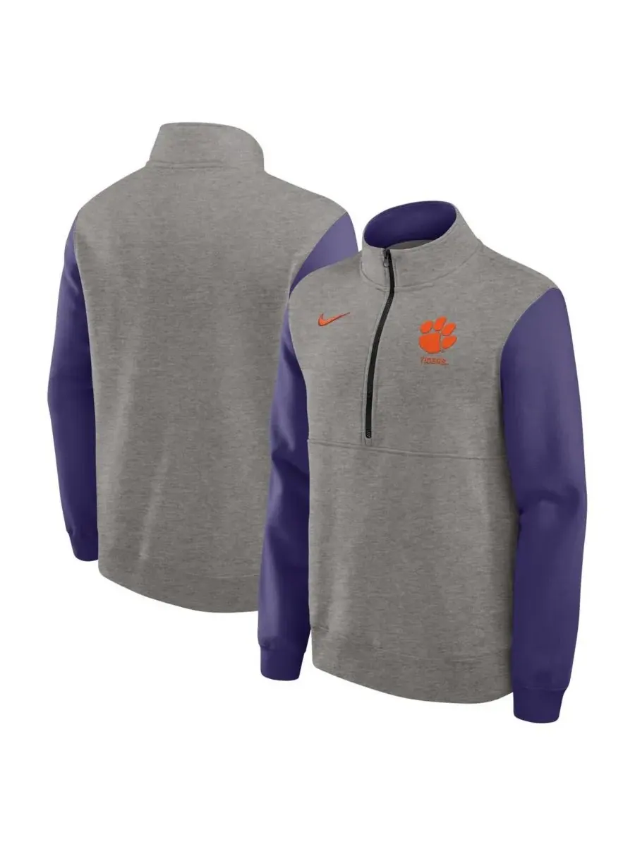 Nike Мужская флисовая толстовка с застежкой-молнией до середины груди, цвет серый/фиолетовый, с — изображение 1 из 3