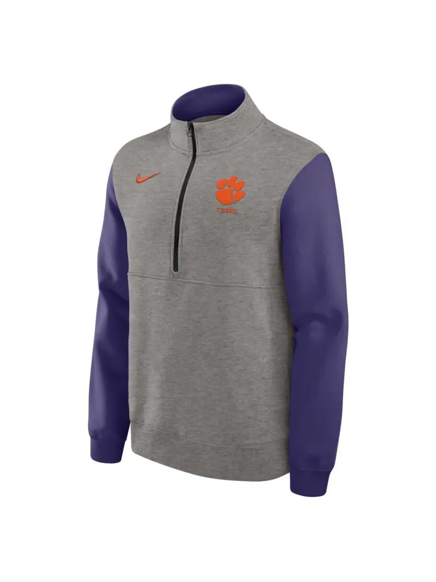 Nike Мужская флисовая толстовка с застежкой-молнией до середины груди, цвет серый/фиолетовый, с — изображение 2 из 3
