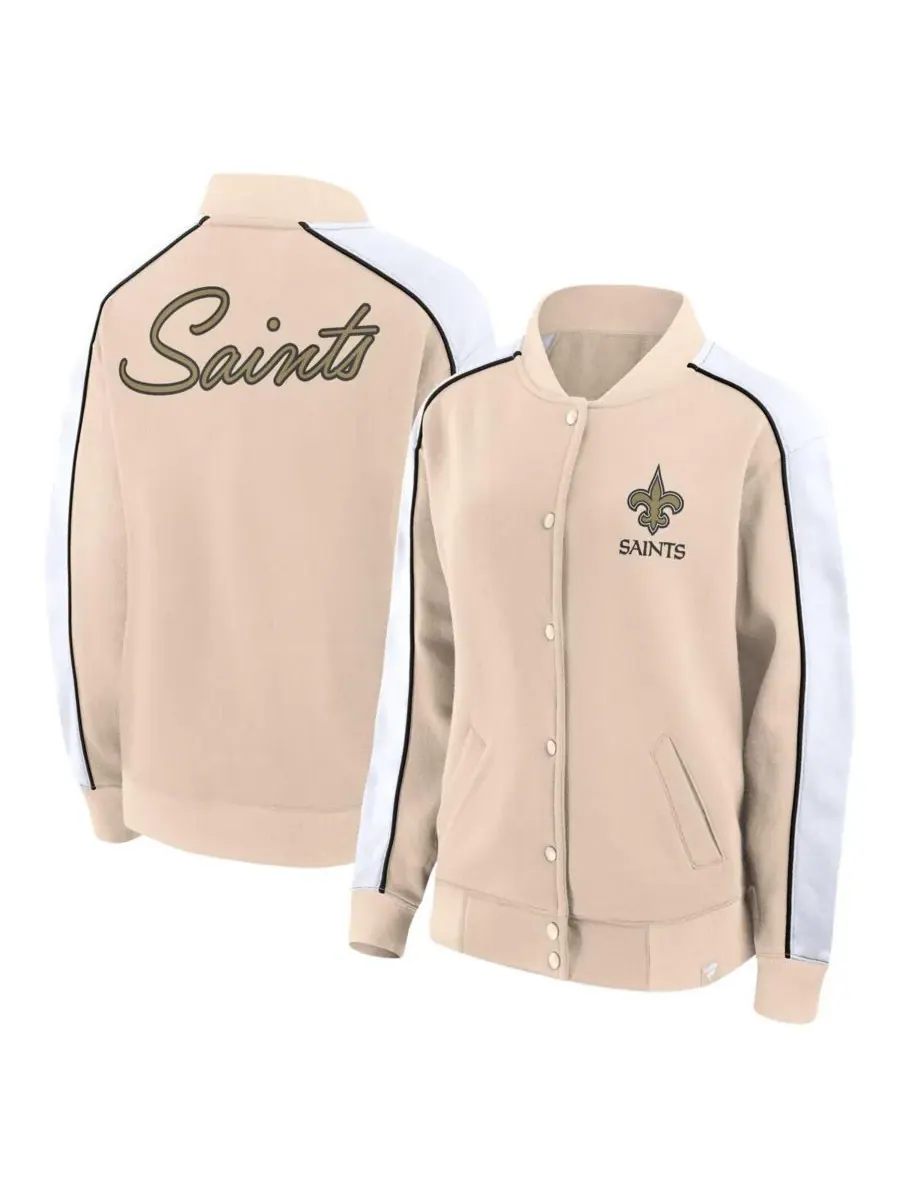 Fanatics Женская бежевая куртка-бомбер New Orleans Saints Lounge с застежкой на кнопках — изображение 1 из 3, бежевый