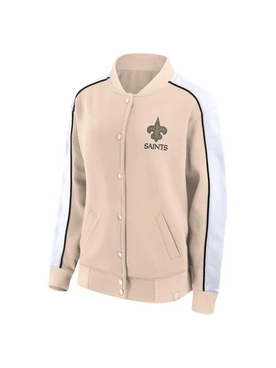 Fanatics Женская бежевая куртка-бомбер New Orleans Saints Lounge с застежкой на кнопках — изображение 3 из 3, бежевый