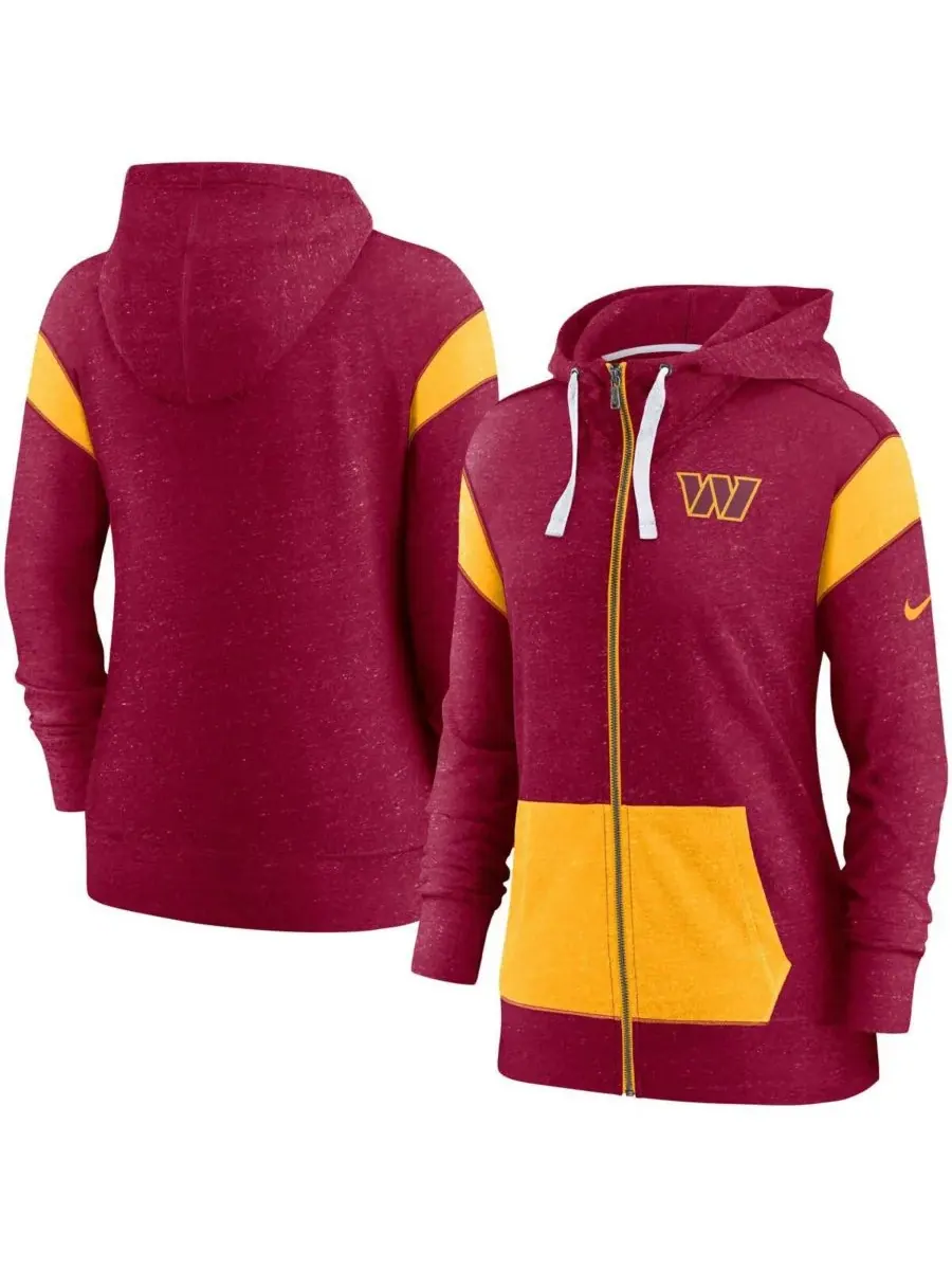 Nike Женская легкая толстовка на молнии Washington Commanders Monaco бордового и золотого цвета — изображение 1 из 3