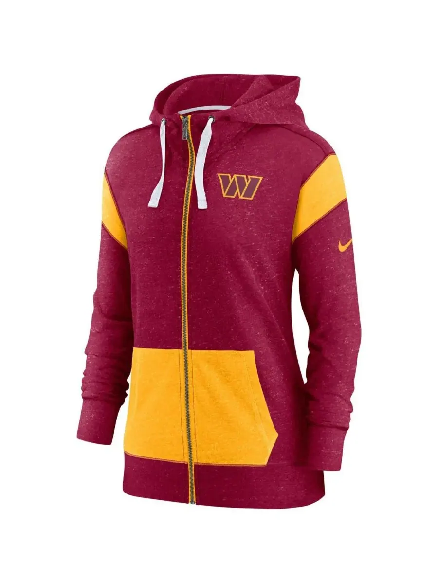 Nike Женская легкая толстовка на молнии Washington Commanders Monaco бордового и золотого цвета — изображение 2 из 3
