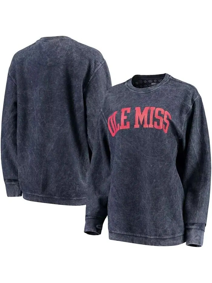 Женский темно-синий базовый пуловер с аркой Ole Miss Rebels Comfy Cord в винтажном стиле Pressbox — изображение 1 из 3