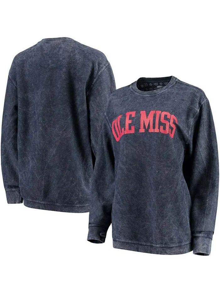 Женский темно-синий базовый пуловер с аркой Ole Miss Rebels Comfy Cord в винтажном стиле Pressbox — изображение 1 из 3