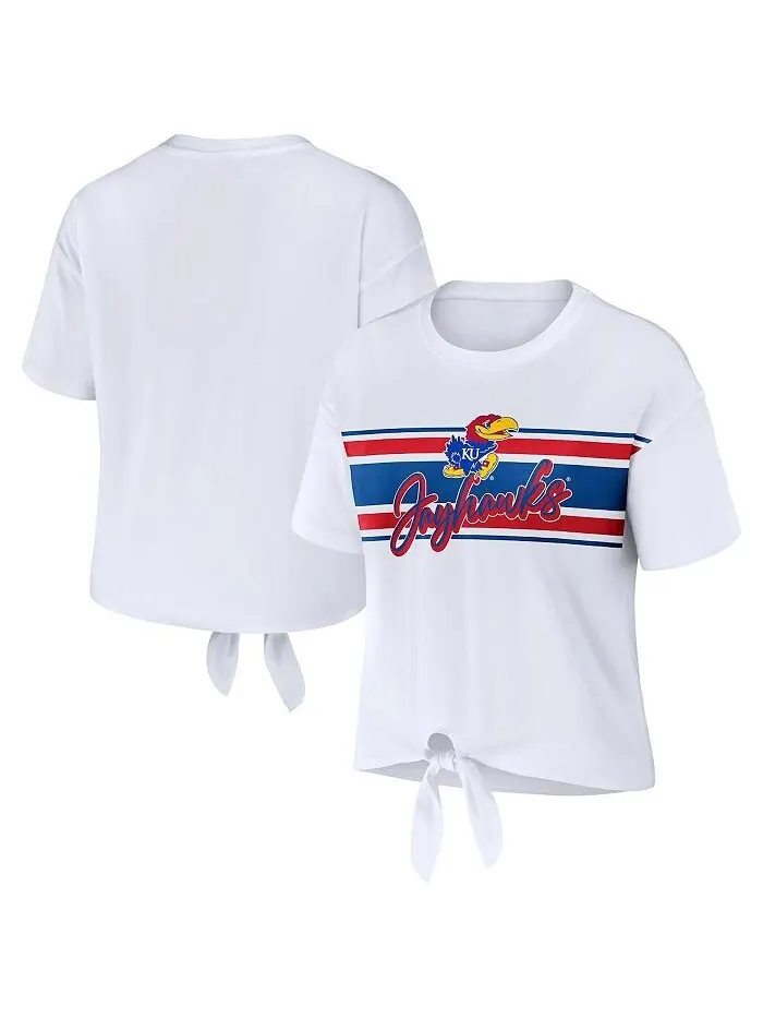 Женская белая укороченная футболка в полоску спереди с узлом Kansas Jayhawks WEAR by Erin Andrews — изображение 1 из 3, белый