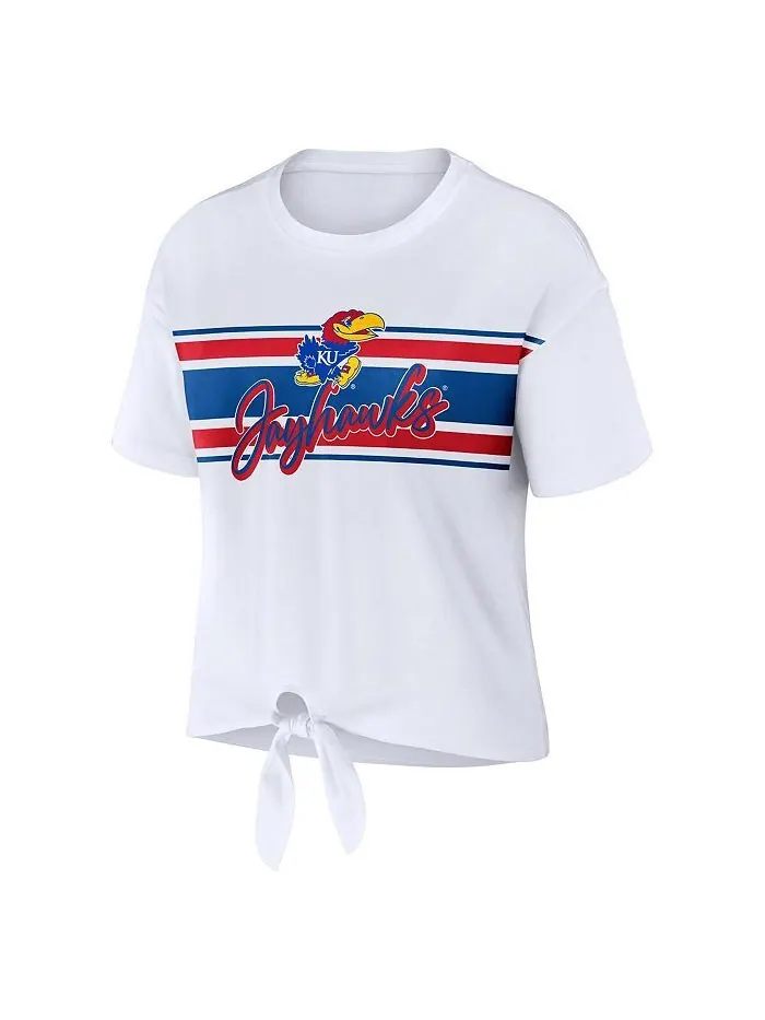 Женская белая укороченная футболка в полоску спереди с узлом Kansas Jayhawks WEAR by Erin Andrews — изображение 3 из 3, белый