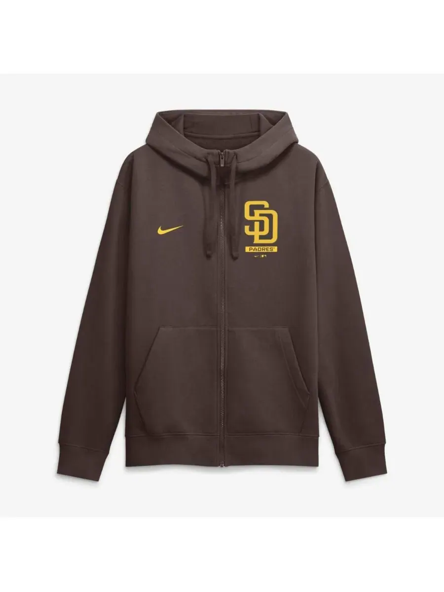 Мужская коричневая толстовка на молнии с символикой San Diego Padres Primetime Lockup Nike — изображение 1 из 5, коричневый