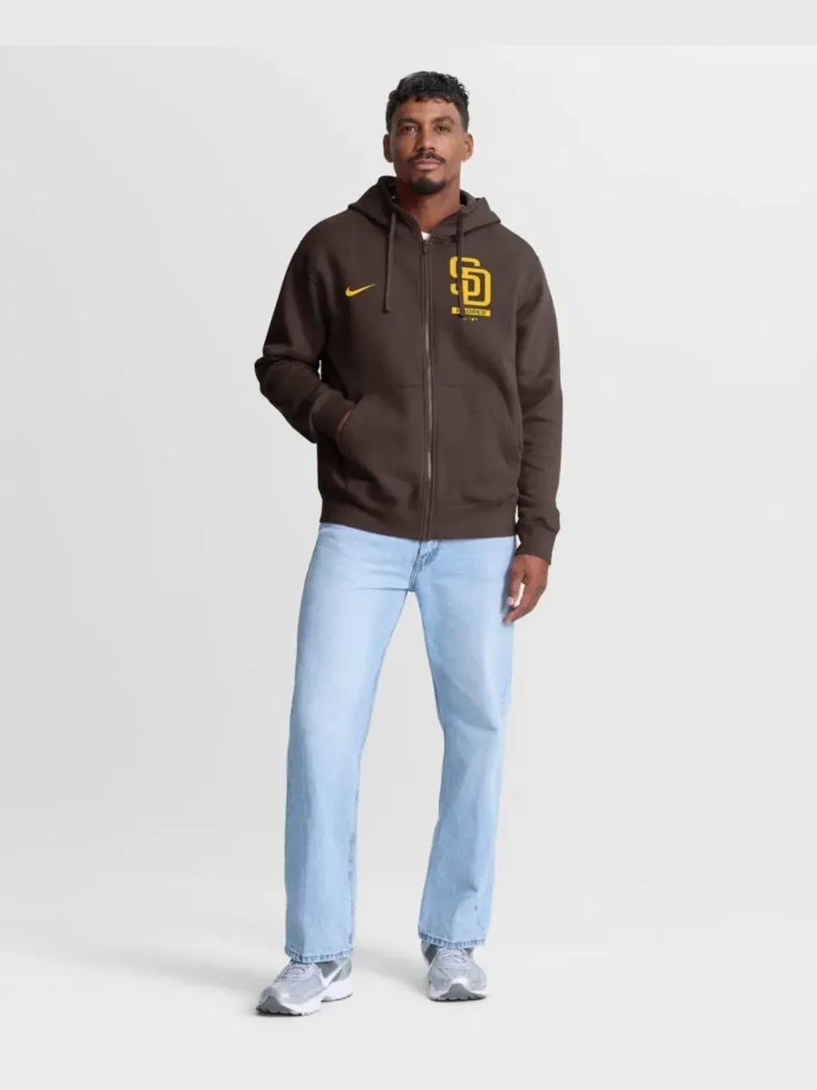 Мужская коричневая толстовка на молнии с символикой San Diego Padres Primetime Lockup Nike — изображение 3 из 5, коричневый