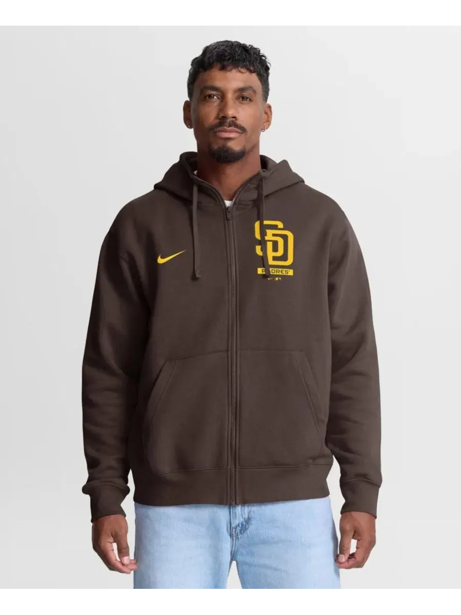 Мужская коричневая толстовка на молнии с символикой San Diego Padres Primetime Lockup Nike — изображение 5 из 5, коричневый