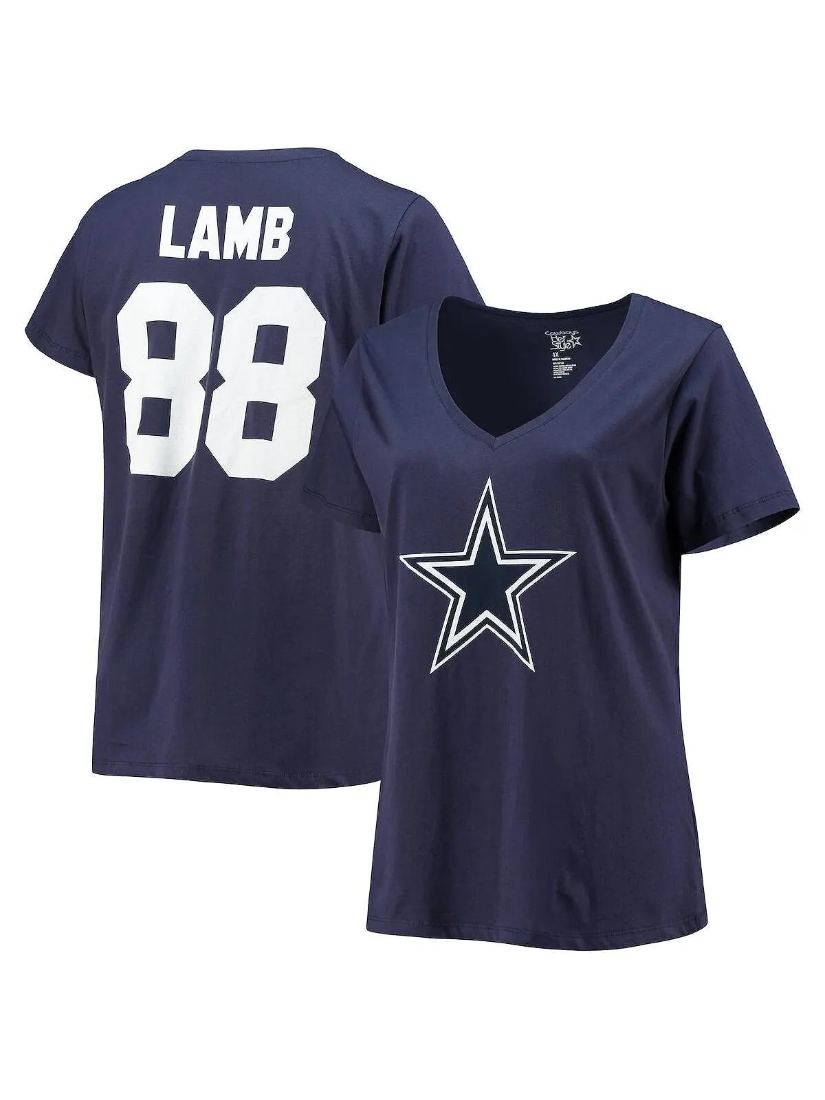 Женская фирменная футболка CeeDee Lamb темно-синего цвета Dallas Cowboys с именем и номером размера — изображение 1 из 3