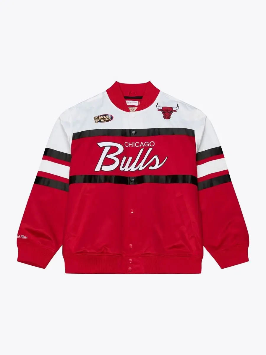 Куртка из сатина с полноценной застежкой на кнопках Chicago Bulls Mitchell & Ness — изображение 1 из 4, красный