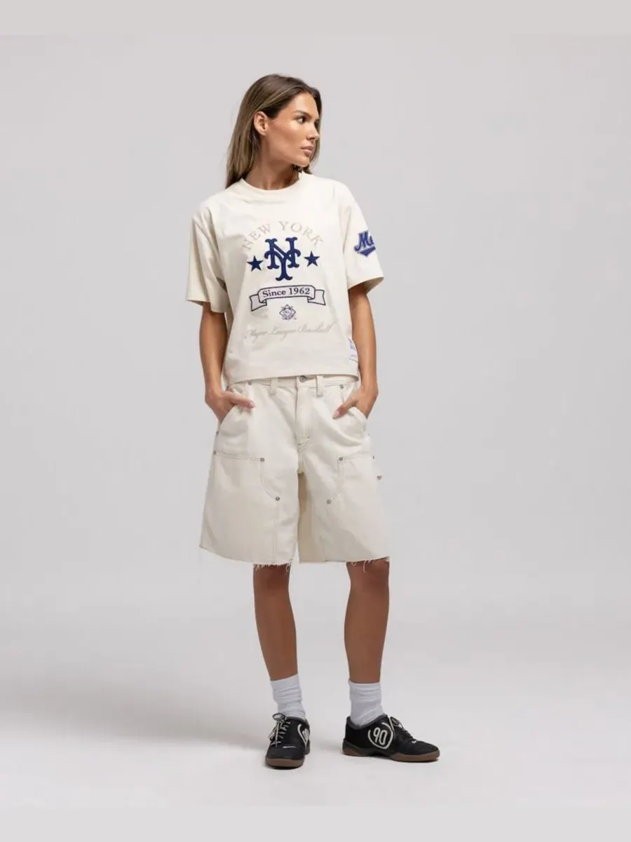 Футболка-кроп с принтом Cooperstown Yacht Rock Boxy Cropped T-Shirt Mitchell & Ness — изображение 1 из 5, бежевый