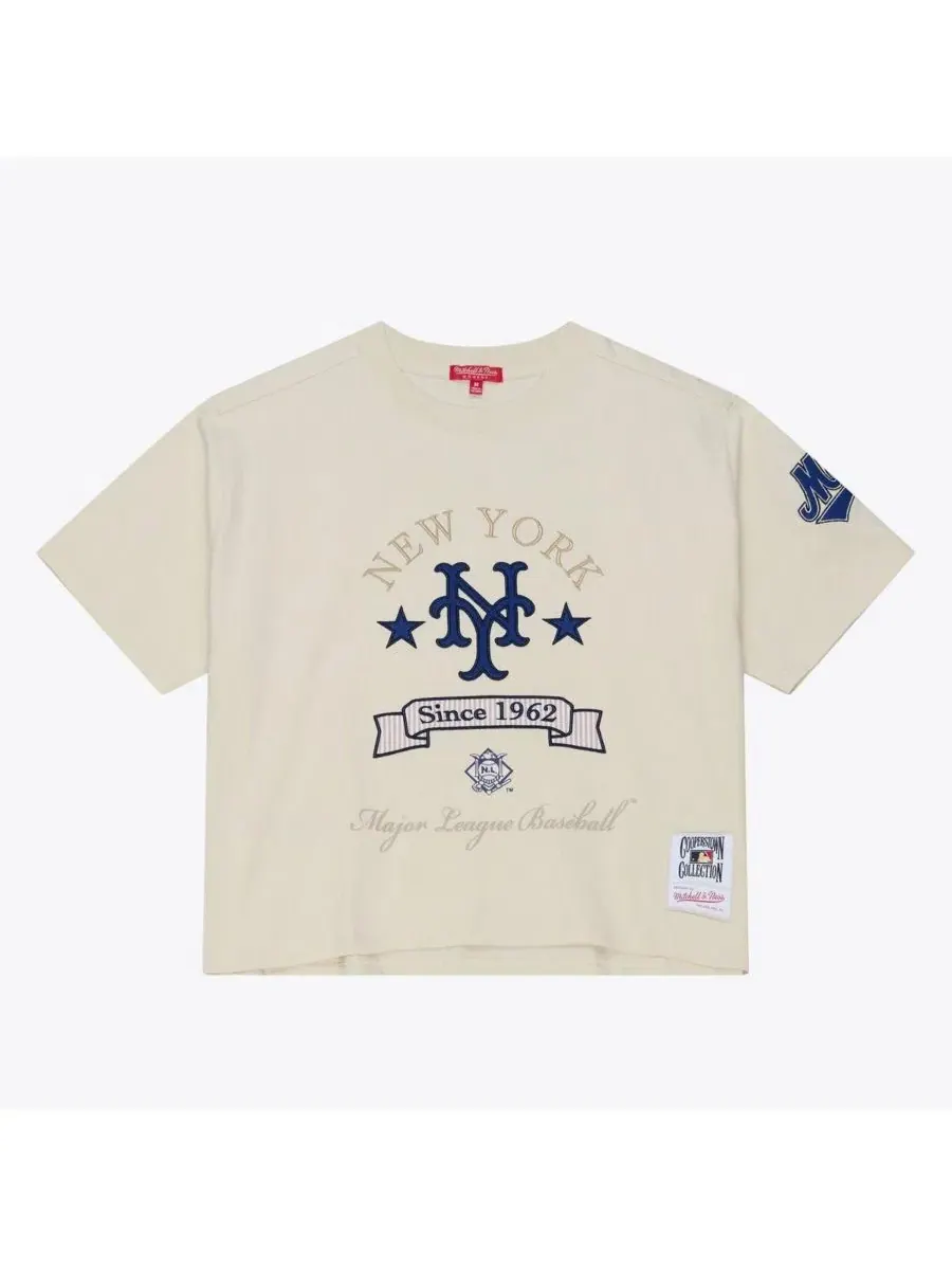 Футболка-кроп с принтом Cooperstown Yacht Rock Boxy Cropped T-Shirt Mitchell & Ness — изображение 2 из 5, бежевый